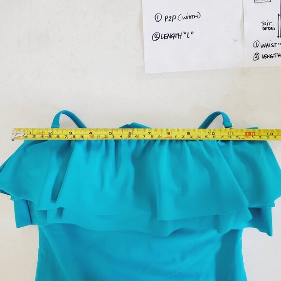 Hermosa Turquoise Ruffled One Pc Full Suit with removable strap Size S (A-5) - Picture 7 of 9